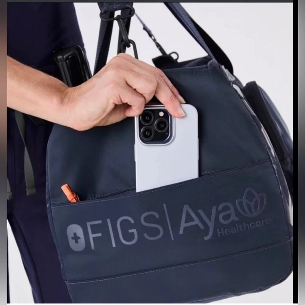 NEW Figs Aya Healthcare Midnight Navy Nylon Weekender Duffle Work Bag